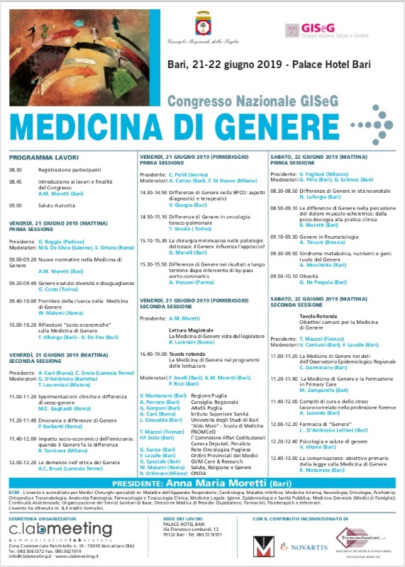 A BARI SI TERRÀ IL 21-22 GIUGNO IL CONVEGNO NAZIONALE SULLA MEDICINA DI GENERE.